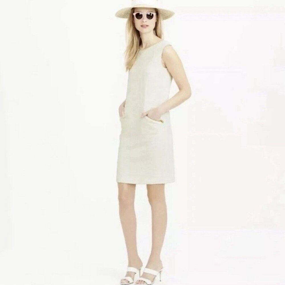 J. CREW Ivory Jacquard Textured Zip Pocket Sleeveless Shift Dress Sz XS NWOT